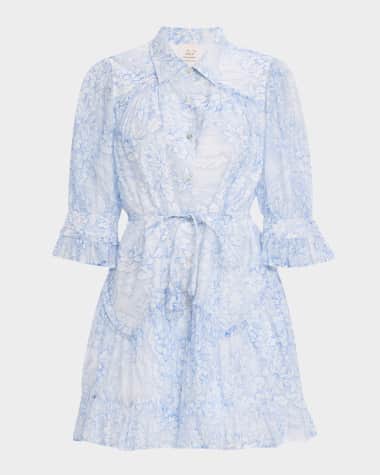 Cinq a Sept Gwendoline Floral Puff-Sleeve Ruffled Mini Dress