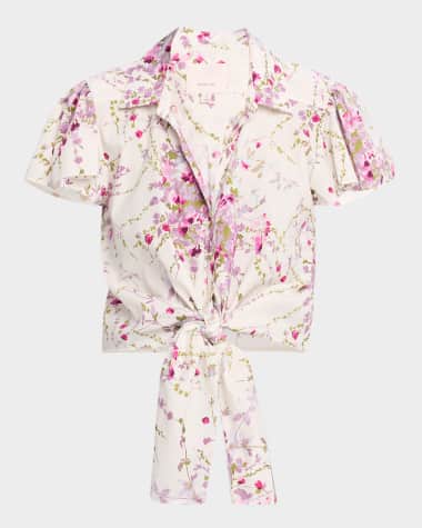 Cinq a Sept Marianna Tie-Front Midsummer Bloom Blouse