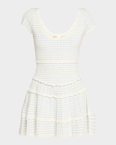 LoveShackFancy Elisavette Striped Stretch Pointelle Mini Dress