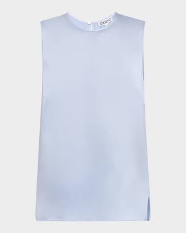 ARGENT Crewneck Shiny Silk Charmeuse Tank