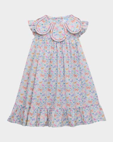 Luli & Me Girl's Butterfly-Printed Petal Collared Dress, Size 2-5