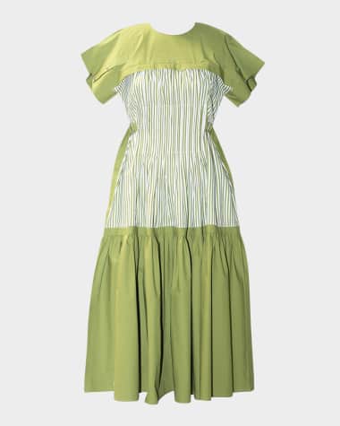 LOVEBIRDS Chasma Striped Cotton Midi Shirtdress