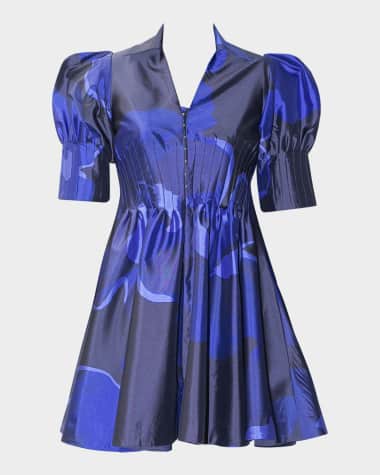 LOVEBIRDS Realm Pleated Puff-Sleeve Mini Dress