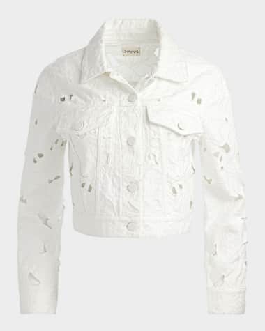 Alice + Olivia Chloe Eyelet-Embroidered Denim Jacket