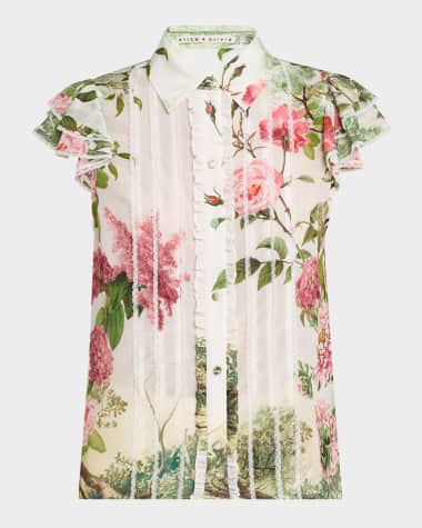 Alice + Olivia Rose Whisper Minda Button-Front Blouse