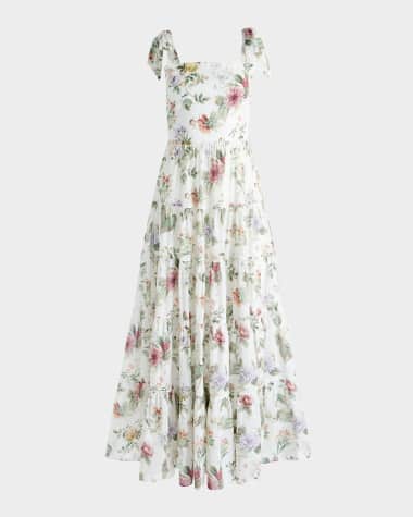 Alice + Olivia Sweet Nothings Monnie Tie-Strap Tiered Maxi Dress