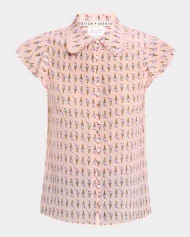 Alice + Olivia Martel Flutter-Sleeve Blouse