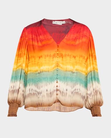 Alice + Olivia Serena Mandarin-Collar Blouse