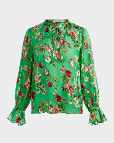Alice + Olivia Moranne Tie-Neck Blouse