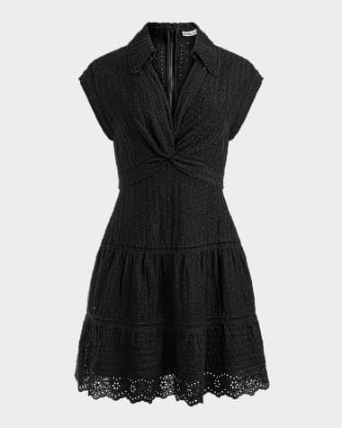 Alice + Olivia Mila Eyelet Deep V Twist-Front Mini Dress