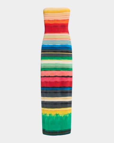Alice + Olivia Rainbow Reef Delora Strapless Midi Dress