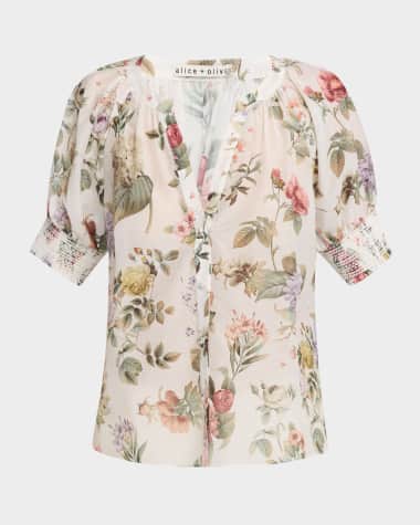 Alice + Olivia Thalia Puff-Sleeve Blouse
