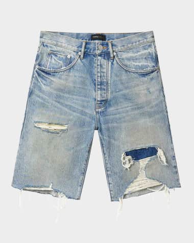 PURPLE Men's Faros Distressed Cotton Denim Shorts