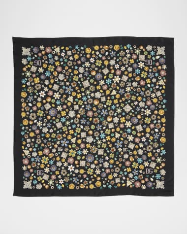 Dolce&Gabbana Floral Crystal Foulard Silk Scarf