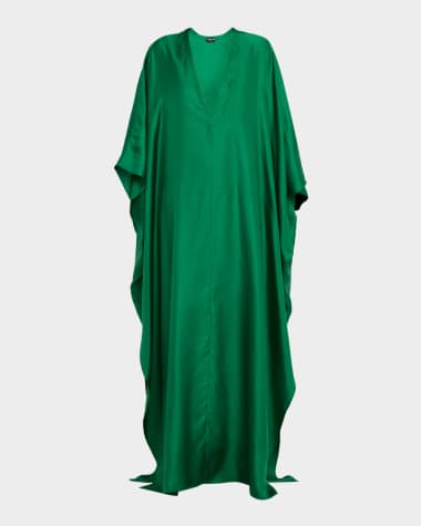 TOM FORD Plunging V-Neck Light Silk Twill Maxi Kaftan Dress
