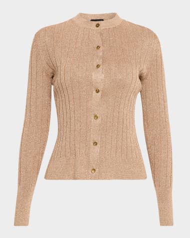 TOM FORD Metallic Rib Crewneck Cardigan