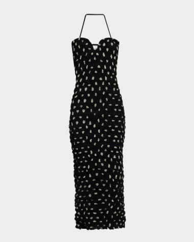 Nanushka Haylen Seersucker Chiffon Halter Midi Dress
