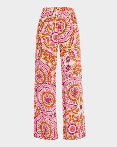Figue Devon Kaleidescope-Print Wide-Leg Pull-On Pants