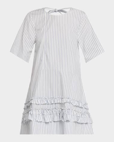 Ganni Pinstripe Cotton Mini Dress