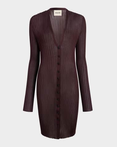 Khaite Ramon Wide Rib V-Neck Long Cardigan