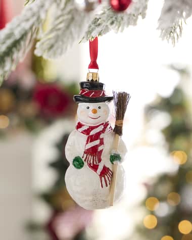 Neiman Marcus Snowman with Broom Christmas Ornament