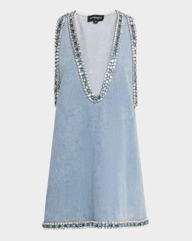 Retrofete Stevie Crystal-Trim Denim Shift Dress
