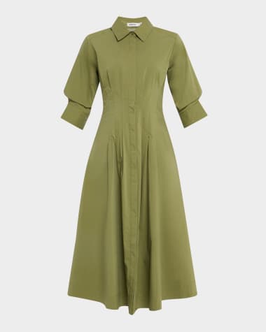 SIMKHAI Jazz Pintuck Midi Shirtdress