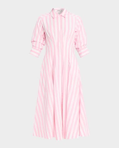 SIMKHAI Jazz Stripe Pintuck Midi Shirtdress