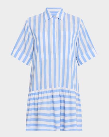 SIMKHAI Cris Stripe Short-Sleeve Shirtdress