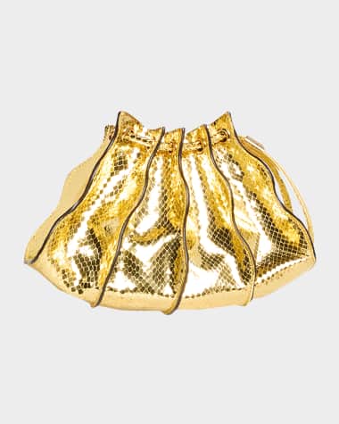 Ulla Johnson Adria Mini Pleated Wave Metallic Snake-Print Crossbody Bag