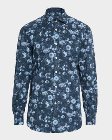 Kiton Men's Cotton Tonal Floral Sport Shirt