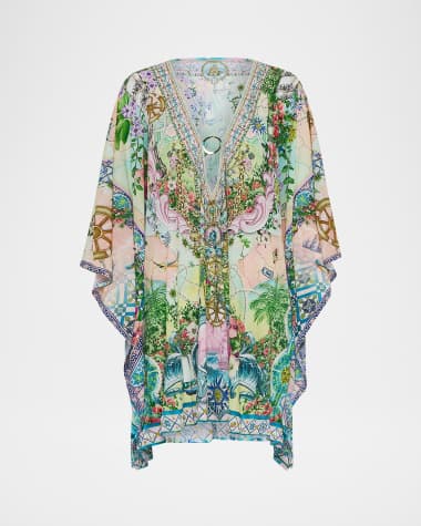 Camilla Just Coasting Short Kaftan Coverup with Trim