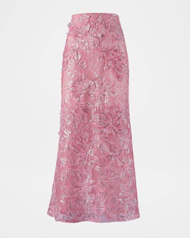Silvia Tcherassi Astrid Sequin Embroidered Lace Midi Skirt