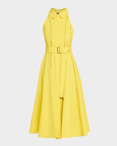 Proenza Schouler Dorothy Belted Ladder Stitch Poplin Midi Dress
