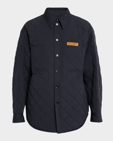 Bottega Veneta Men's Quilted Overshirt with Suede Intrecciato Patch