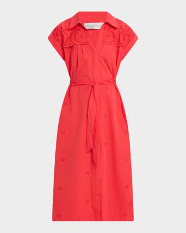 Elie Tahari The Freya Embroidered Cotton Midi Shirtdress