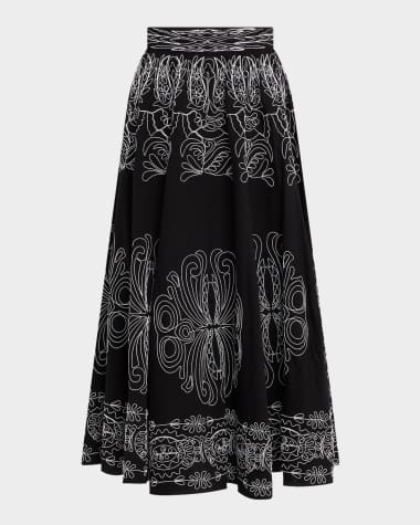 Elie Tahari The Oriana Embroidered Circle-Cut Midi Skirt