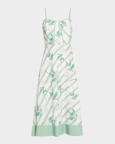 Elie Tahari The Gia Liberty Striped Floral-Print Midi Dress