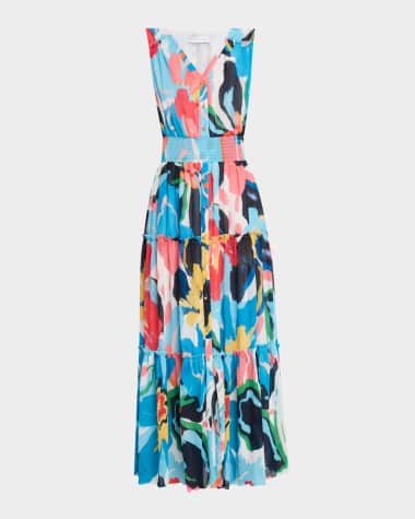 Elie Tahari The Sable Tiered Floral-Print Midi Dress