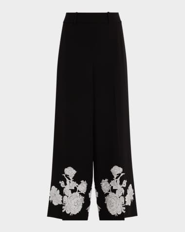Elie Tahari The Isla Embroidered Wide-Leg Pants