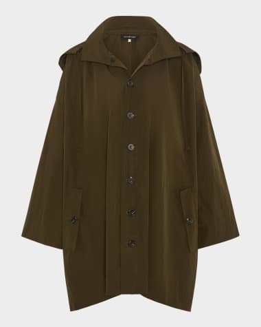 Eskandar Smaller-Front Larger-Back High-Neck Coat With Button Away Hood (Long Plus Length)