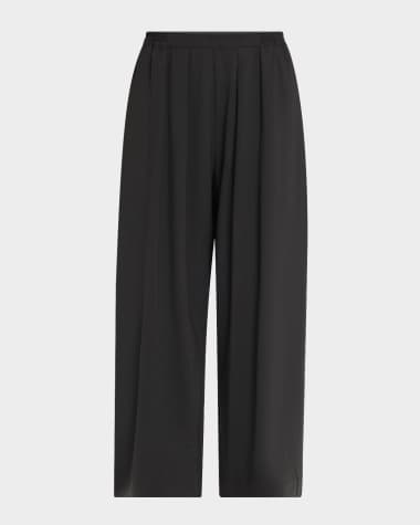 Eskandar Pleated Stretch Wool Straight-Leg Crop Trousers