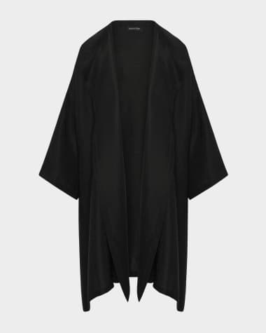 Eskandar Silk Plisse Wide A-Line Jacket Coat (Long Plus Length)