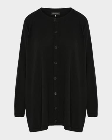 Eskandar Cashmere Raglan-Sleeve Round-Neck Cardigan (Long Length)
