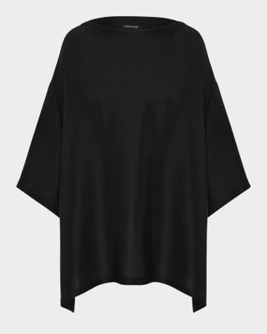 Eskandar Silk Plisse Wide A-Line Scoop-Neck Top (Long Length)