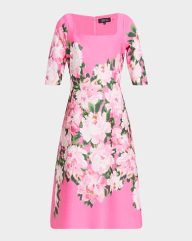Rickie Freeman for Teri Jon Watercolor Floral-Print Scuba Dress