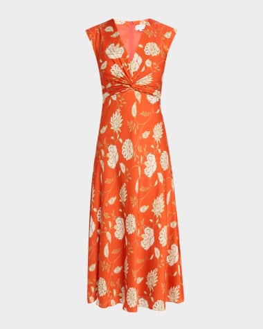 Tanya Taylor Julia Floral Sleeveless Twist Midi Dress