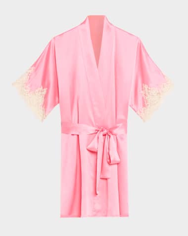 Christine Lingerie Gazebo Lace-Cuff Short Silk Robe