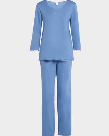 Hanro Anouk Lace-Trim Cotton Pajama Set