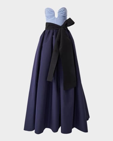 Carolina Herrera Strapless Colorblock Bow Ball Gown